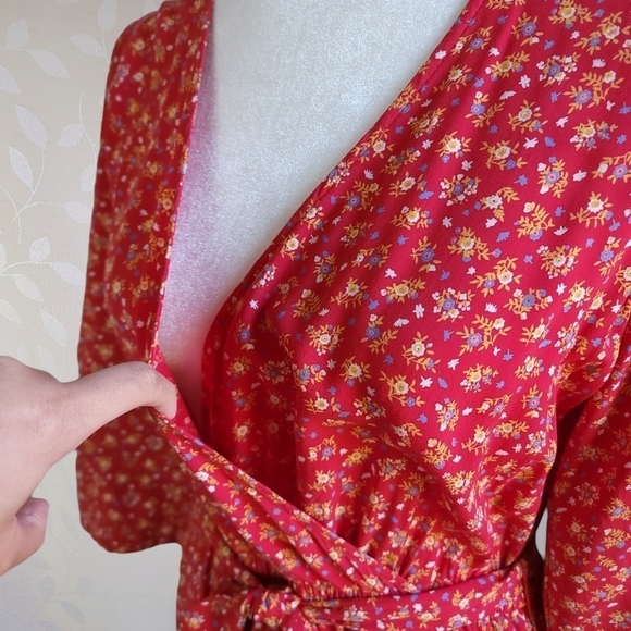 Madewell Floral Romper Shorts Retro V-Neck Tie Waist French Cottage Twee Red 4 - Picture 9 of 16